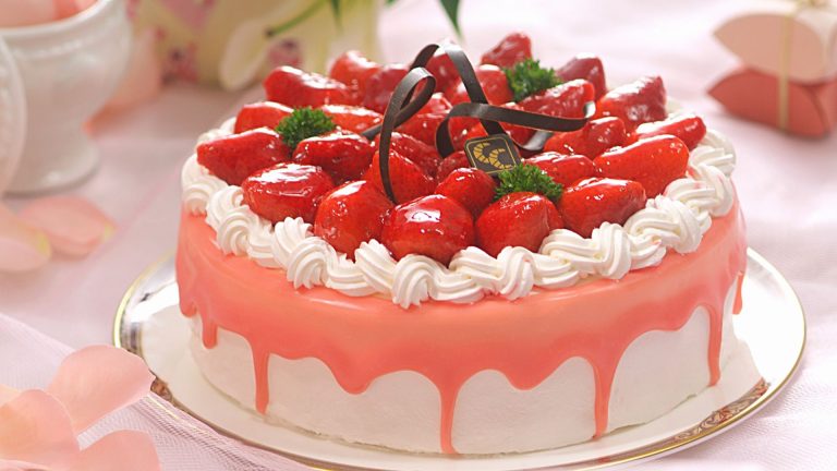 Photograph of a Strawberry Cake..,